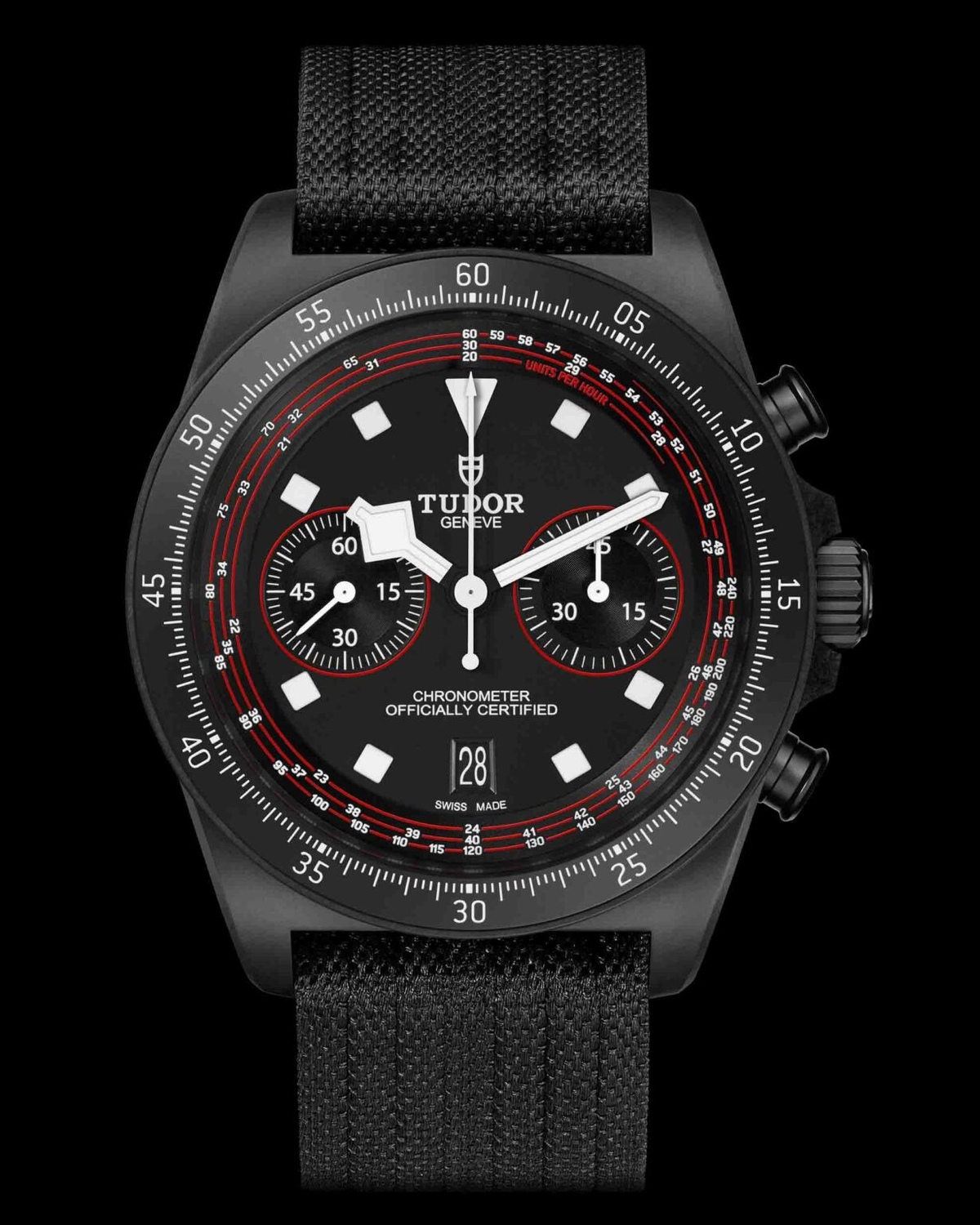 新款 FXD Chrono“骑行版”并非像以前版本的 Pelagos 那样专为深度潜水、水下导航或赛艇比赛而设计，而是专为帝舵职业自行车队成员打造，采用碳复合材料表壳，并配有固定表圈和表盘，其中包括专门针对骑行速度进行校准的螺旋测速仪刻度。