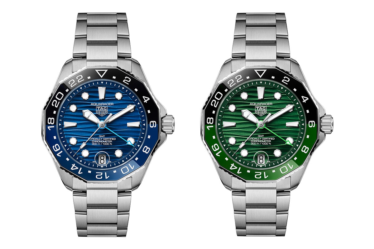 Aquaracer Professional 300 GMT腕表 不锈钢表壳，陶瓷单向旋转表圈，表径42毫米，时、分、秒、日期、第二时区，TH31-03自动上链机芯，动力储存80小时，COSC认证，蓝宝石水晶玻璃表镜，特殊镌刻底盖，防水300米，不锈钢链带，另有橡胶表带款(蓝面)。